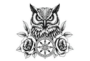 an owl,compass,roses, tattoo idea