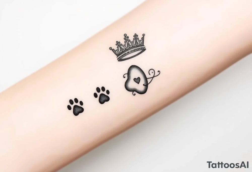 card with paw prints and princess crown tattoo idea