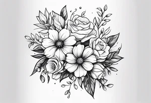 “Illustrate a small, elegant tattoo of a flower bouquet with clean lines and minimal shading, perfect for a feminine touch.” tattoo idea