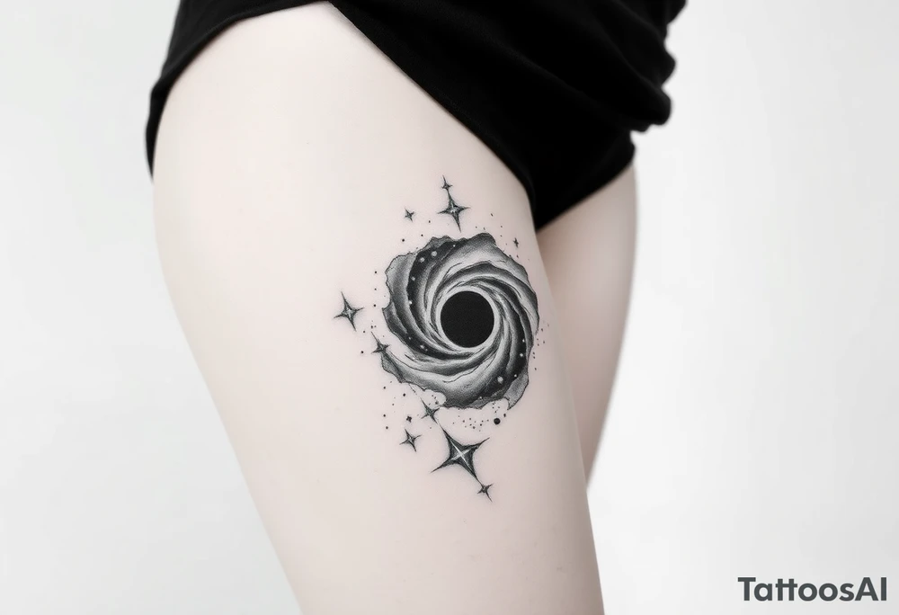 outer space galaxy scene with a black hole and nebula with stars tattoo idea