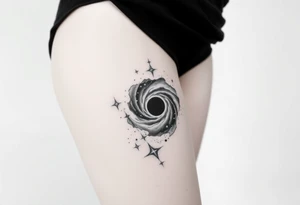 outer space galaxy scene with a black hole and nebula with stars tattoo idea