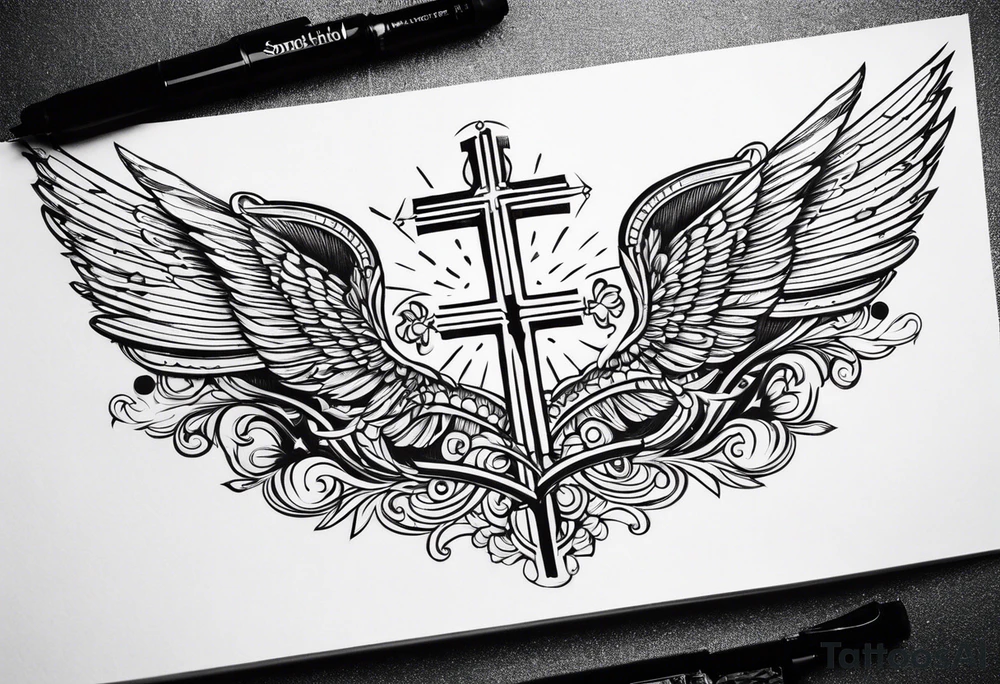 Something biblical quote, and angel, dove, crosses tattoo idea