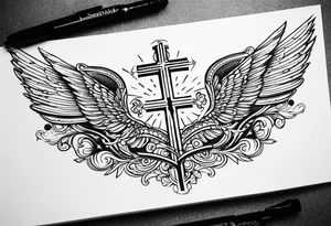 Something biblical quote, and angel, dove, crosses tattoo idea