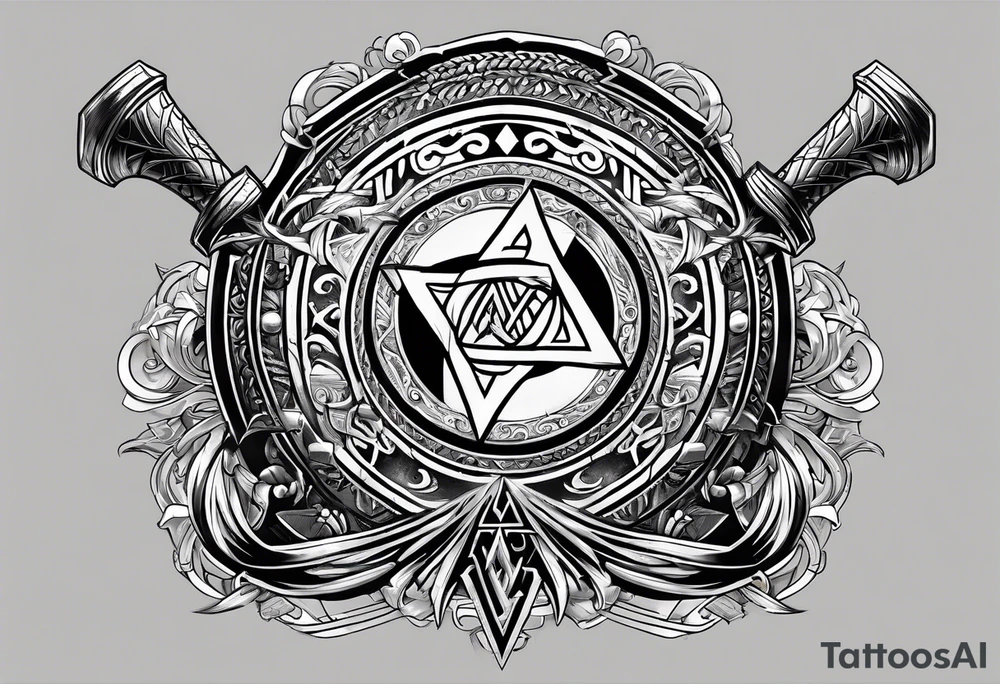 Valhalla  round 
shield axe sword valknut tattoo idea