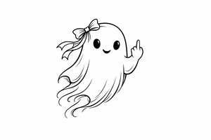 Playful ghost with a ribbon, middle finger raised, minimalist design. tattoo idea