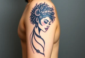 African goddess with afro and tribal makeup tattoo idea