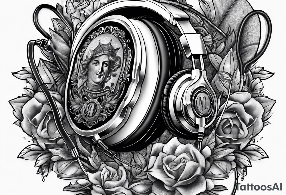 money dollars with headphones with microphone tattoo idea