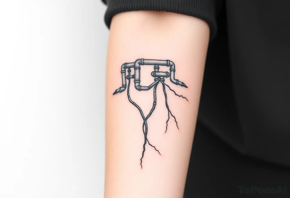 wide System of pipes that transitions and transforms at the end into thick, widespread
veins of forearm tattoo idea