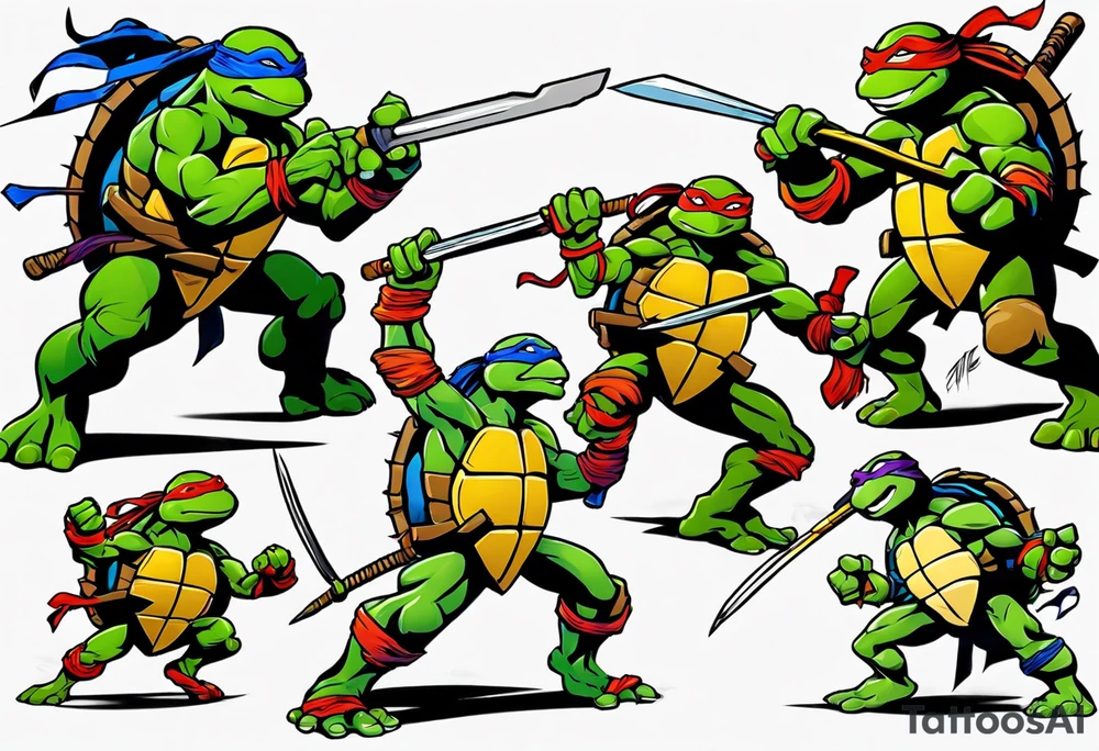 teenage mutant ninja turtles fighting scene tattoo idea