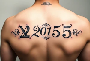 a powerful majestic set of roman numerals equalling the year 2015, with an elegant name placed within the center of the roman numerals tattoo idea