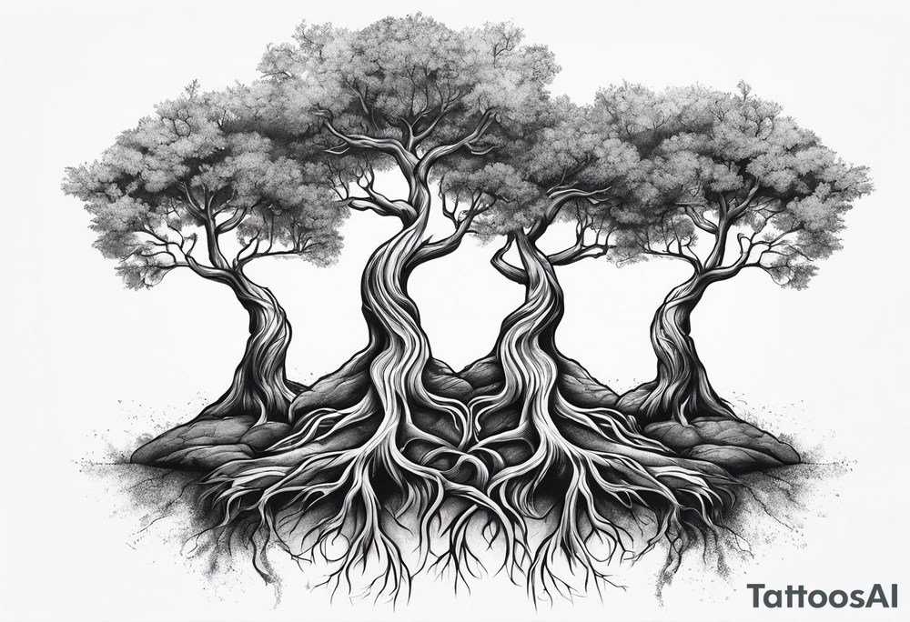 3 trees growing out of the same root tattoo idea