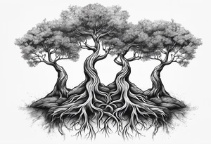 3 trees growing out of the same root tattoo idea
