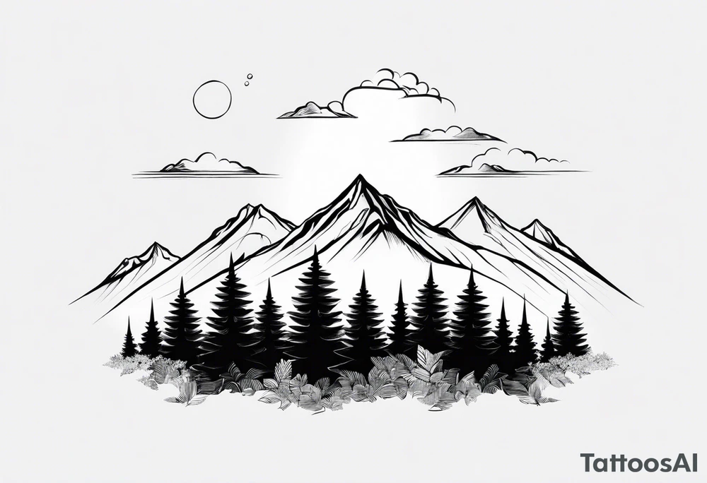 Mountain forest with the sky that turns into the ocean tattoo idea