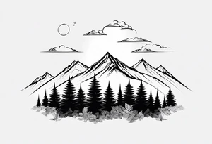 Mountain forest with the sky that turns into the ocean tattoo idea