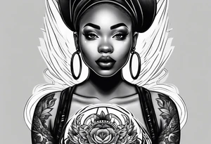 traditional style tattoo with a black woman skateboarding tattoo idea