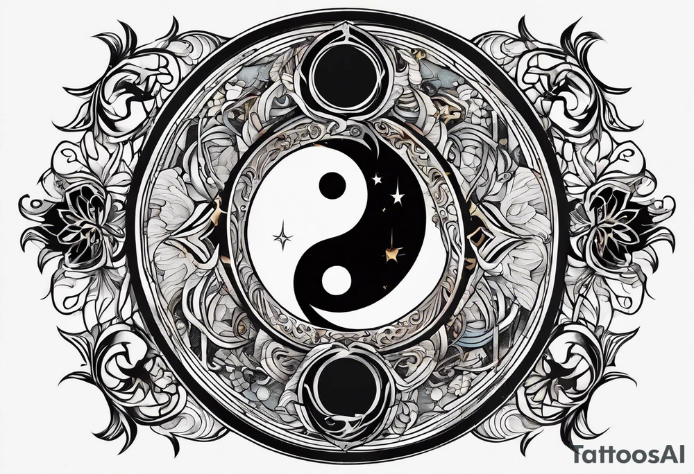 Yin and yang with Sagittarius symbol tattoo idea