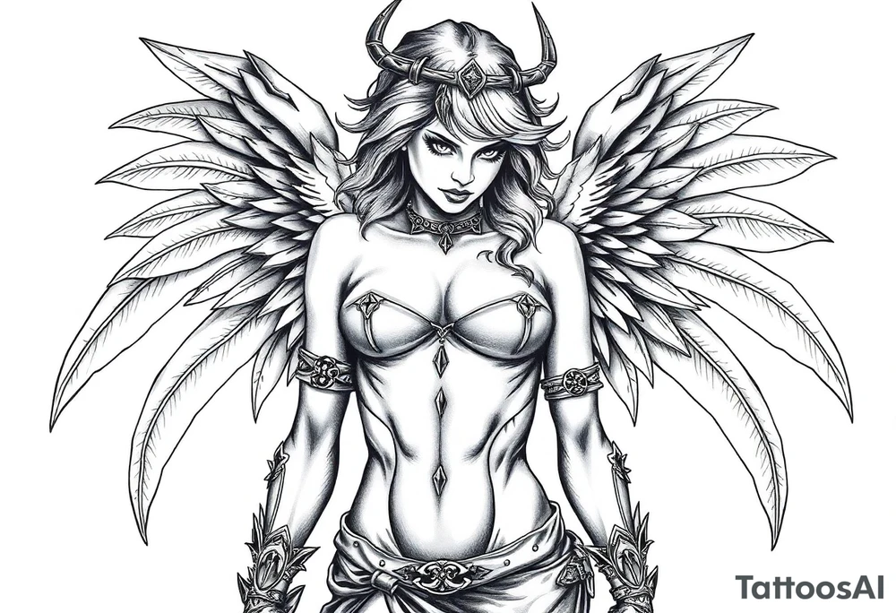 Goth angel sexy full body warrior tattoo idea