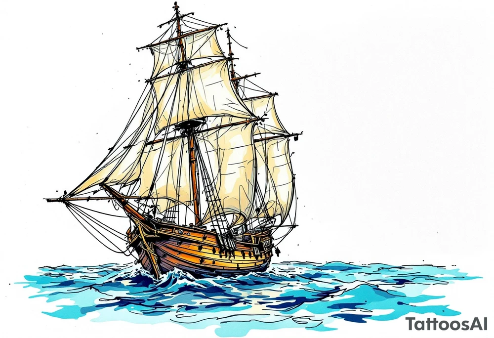 sailing boat at achor tattoo idea