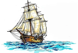 sailing boat at achor tattoo idea