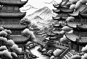 Chinese wall, realistic art,old school, Chinese tattoo idea