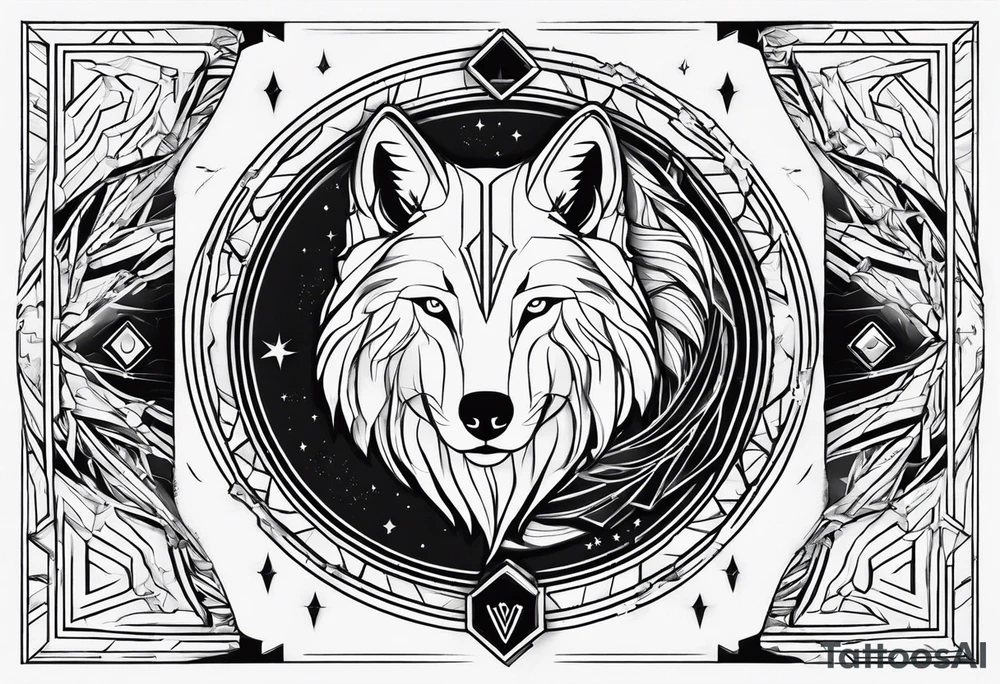 Futuristic design for Virgo sodiac sign and wolves tattoo idea