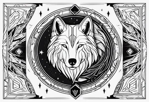 Futuristic design for Virgo sodiac sign and wolves tattoo idea