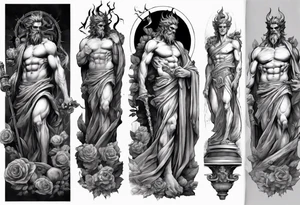 GREEK GOD hades STATUE
ARM SLEEVE 
REALISTIC tattoo idea