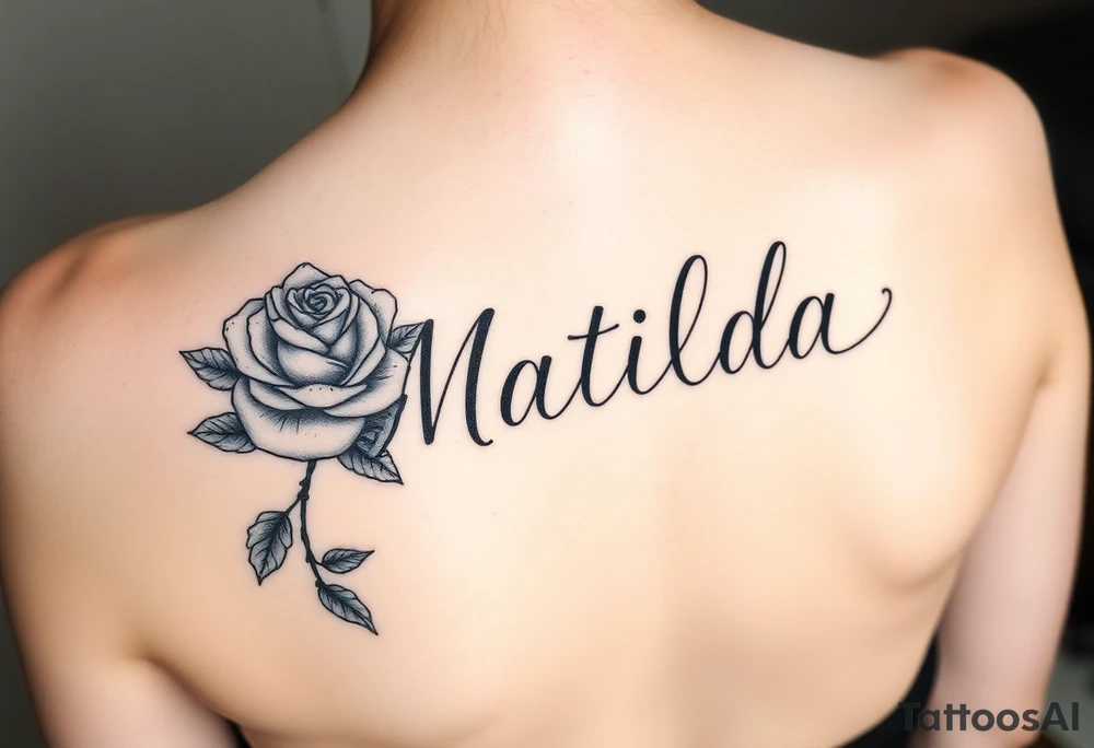The name ‘Matilda’ in a rose tattoo idea