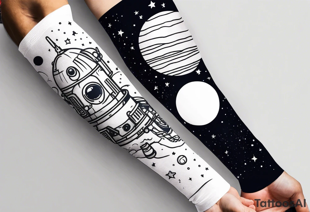 space themed arm sleeve. I want a feeling of being above it all. I like man on the move imagery inspired by kid cudi tattoo idea