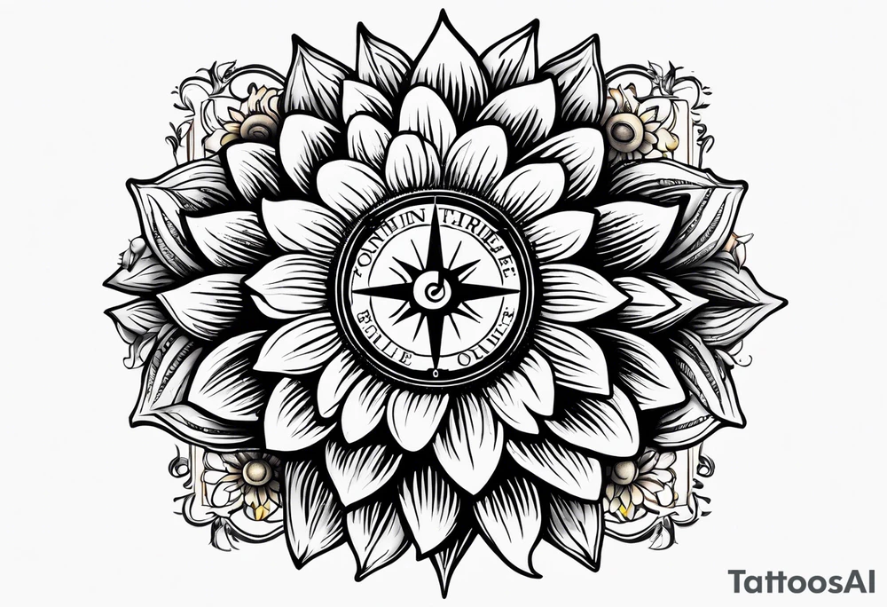 Sunflower and a compass, with the words "To Thine Own Self Be True" tattoo idea