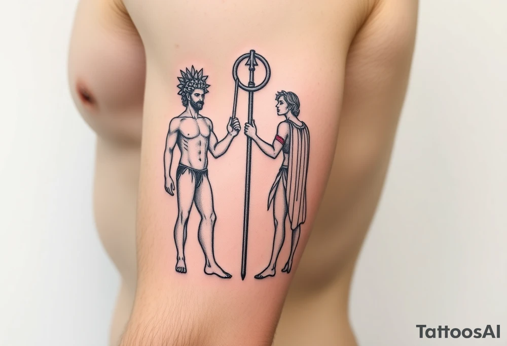 dionysos and apollo standing opposed to each other tattoo idea