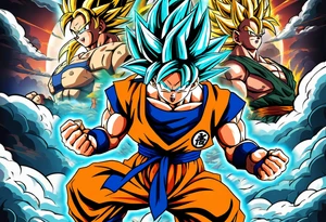Son-Goku as a super saiyajin . A huge dragonball surrounds the whole scenery. Gokus friends are surrounding him as shadows tattoo idea