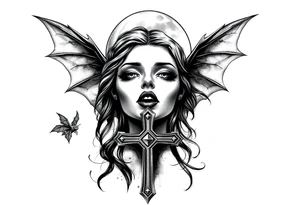 female vampire,bats,full moon,cross. tattoo idea
