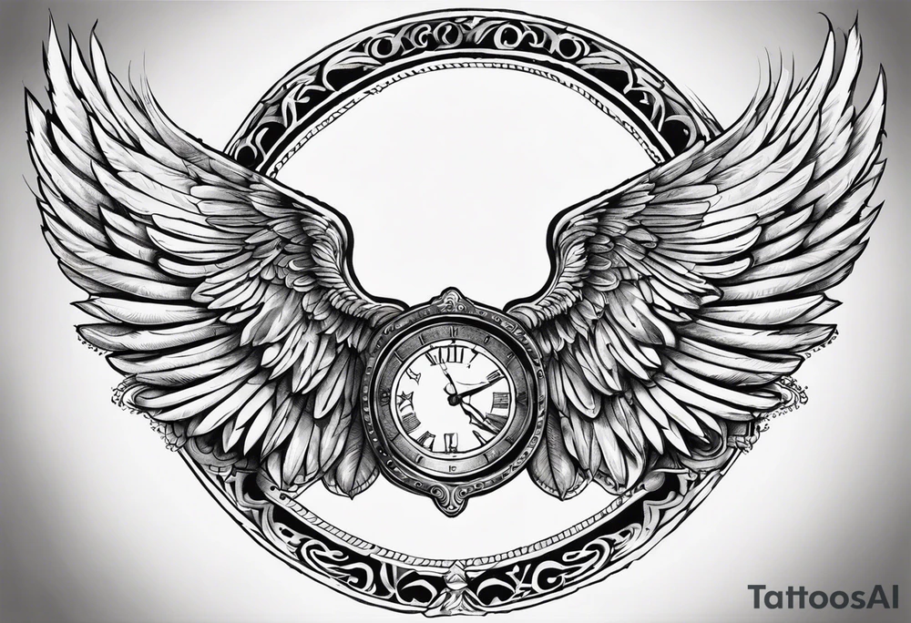 wings with the date September 28, 2005 in the center tattoo idea