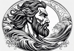 Poseidon with waves and fish tattoo idea