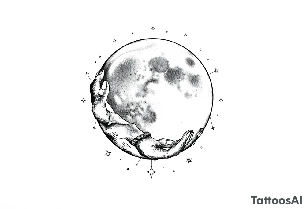 celestial moon and moonlight 
embrace with constellation patterns tattoo idea
