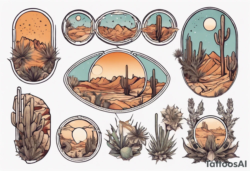 rectangle-long tattoo within a half-circle configuration with desert fauna tattoo idea