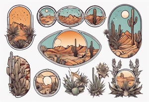 rectangle-long tattoo within a half-circle configuration with desert fauna tattoo idea