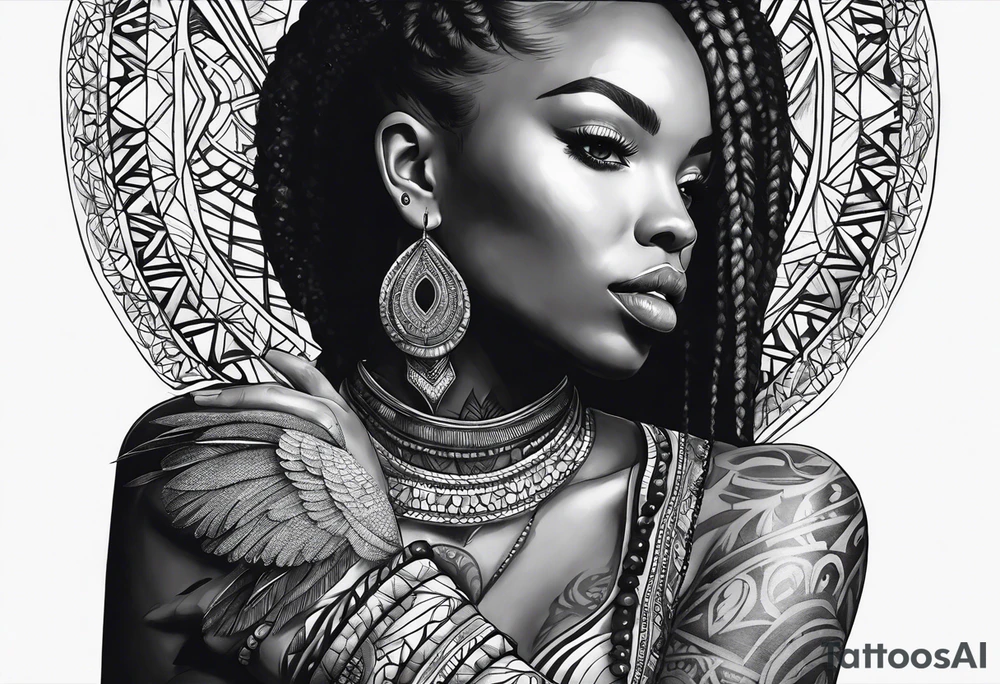 african, bird , arm sleeve tattoo idea