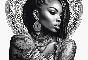 african, bird , arm sleeve tattoo idea