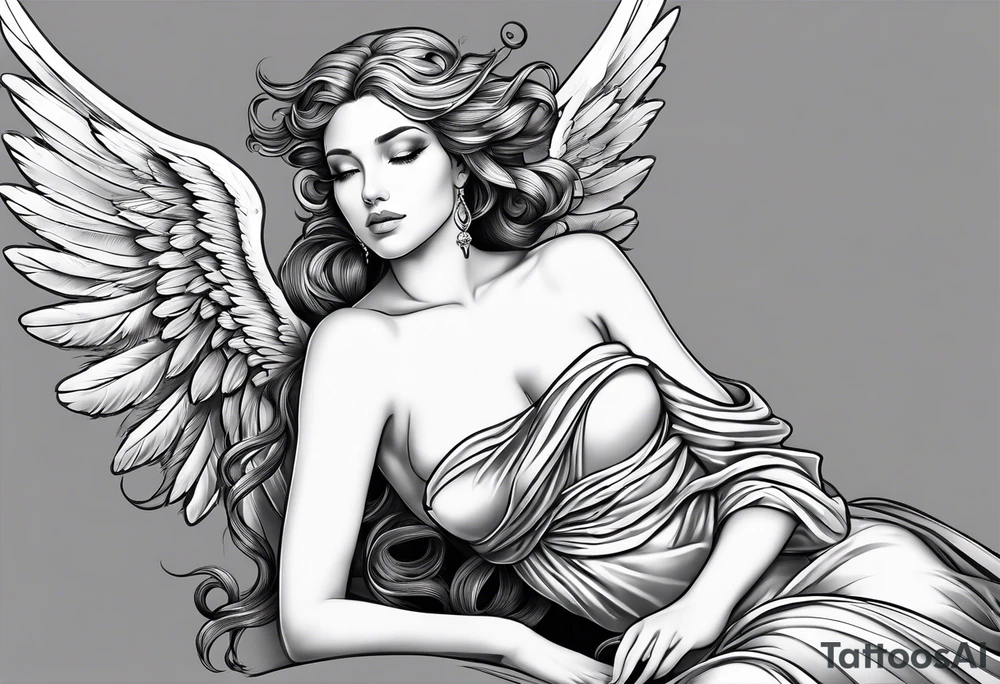 Angel laying down tattoo idea