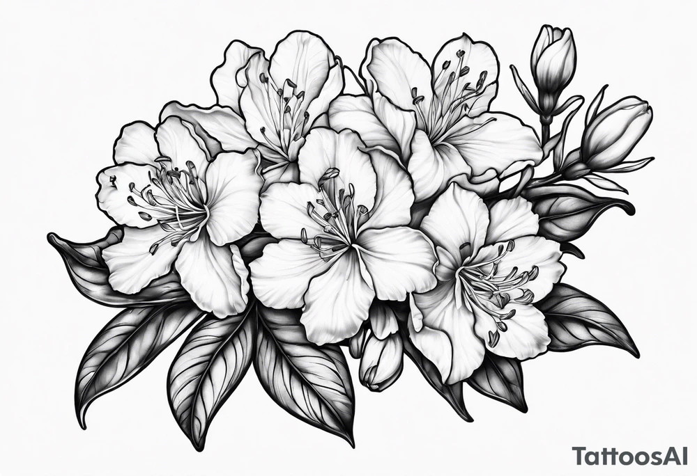 Azaleas with buds along branch tattoo idea