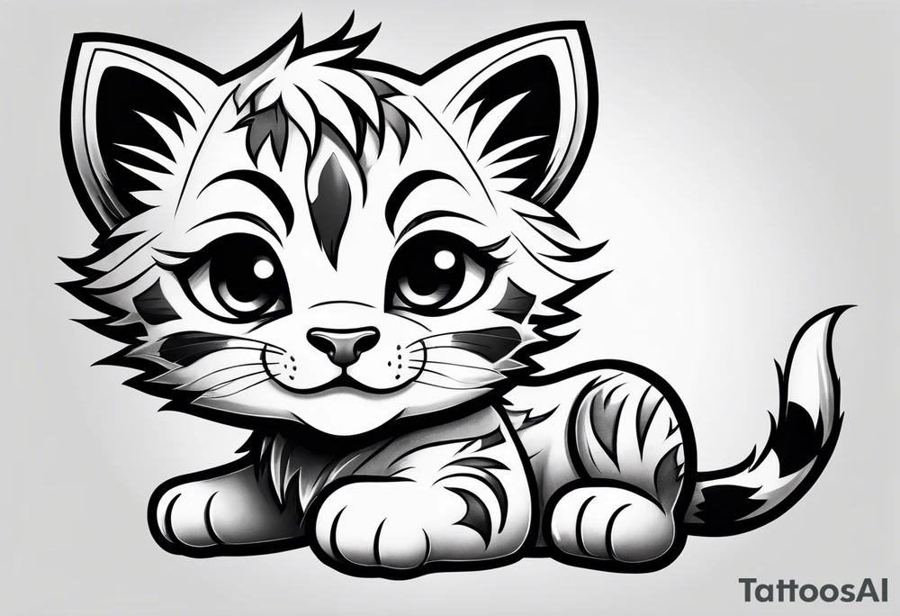 Super cute cartoon wildcat cub tattoo idea