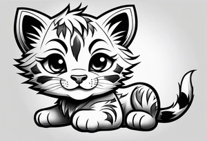 Super cute cartoon wildcat cub tattoo idea