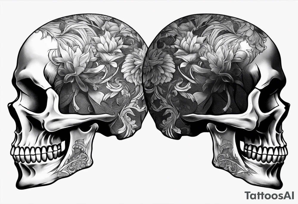 Male skull decaying side view tattoo idea