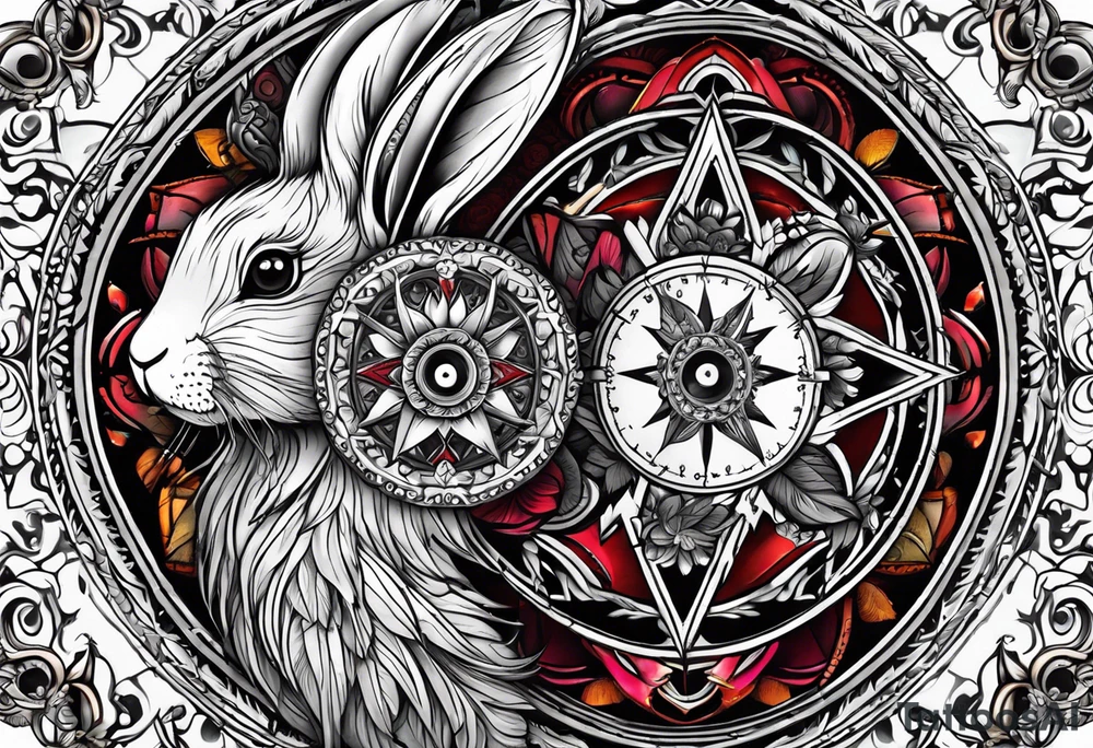 wonderland  dead 
rabbit mandalas feather compass tattoo idea