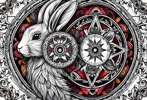 wonderland  dead 
rabbit mandalas feather compass tattoo idea