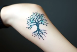 mystical tree of life with cosmic roots and celestial branches tattoo idea