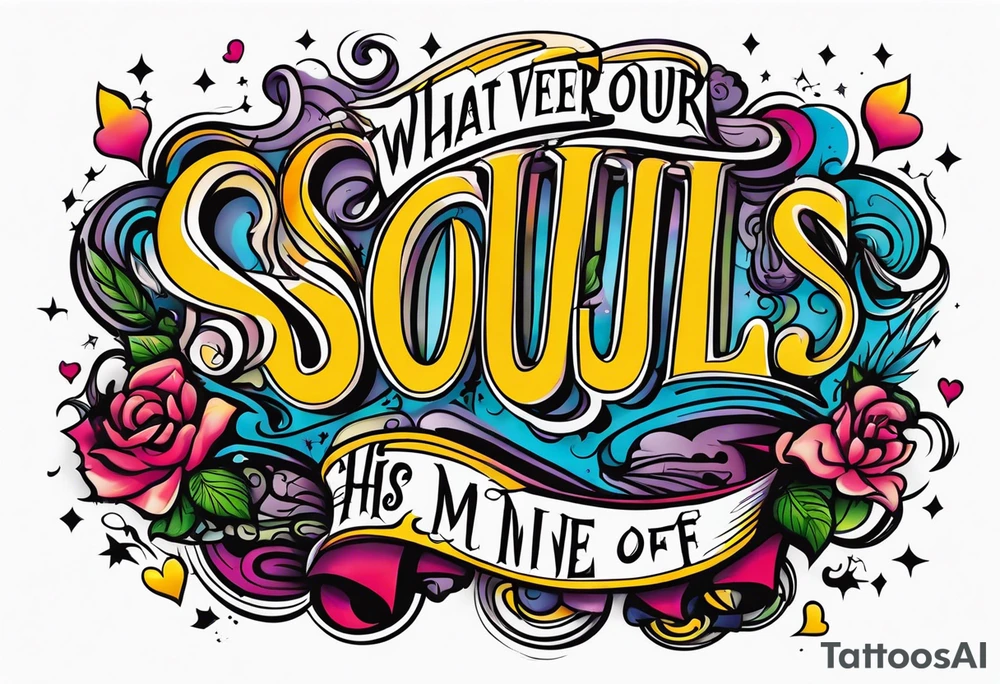 Script lettering saying"What ever our souls are made of, his and mine are the same" gothic tattoo idea