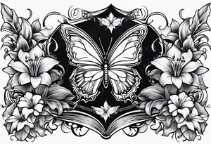 Children names stars lillies books Book fantasy butterflies halfsleeve forearm tattoo idea